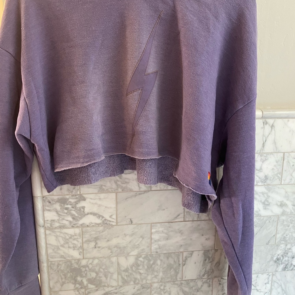 Aviator Nation Purple Cropped Sweatshirt with Lightning Bolt